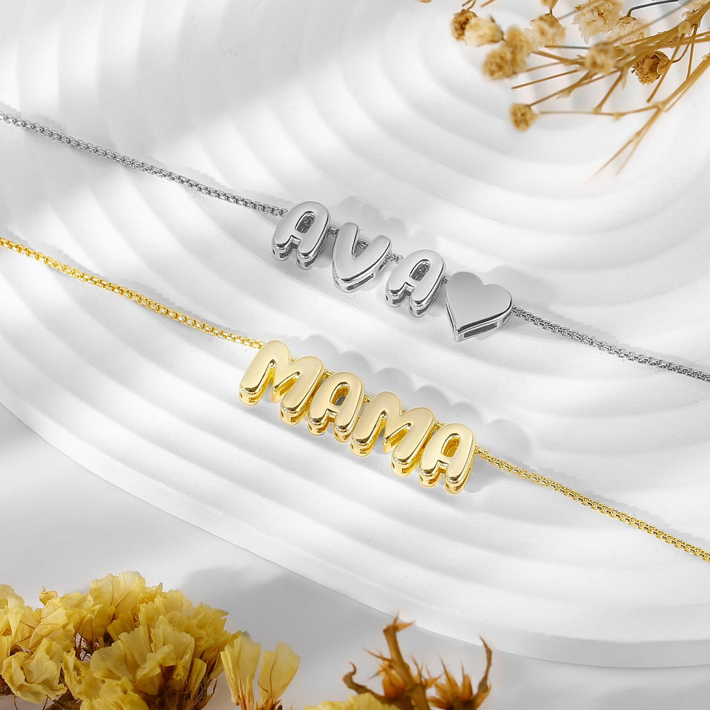 Personalisierte 3D-Buchstaben-Halskette mit individuellem Namen, 14K Gold, Weihnachtsgeschenke, personalisierte Anfangsbuchstaben-Halskette, zarter Charme-Ballon, handgefertigter Schmuck für Frauen, maßgeschneiderter Alphabet-Anhänger A-Z