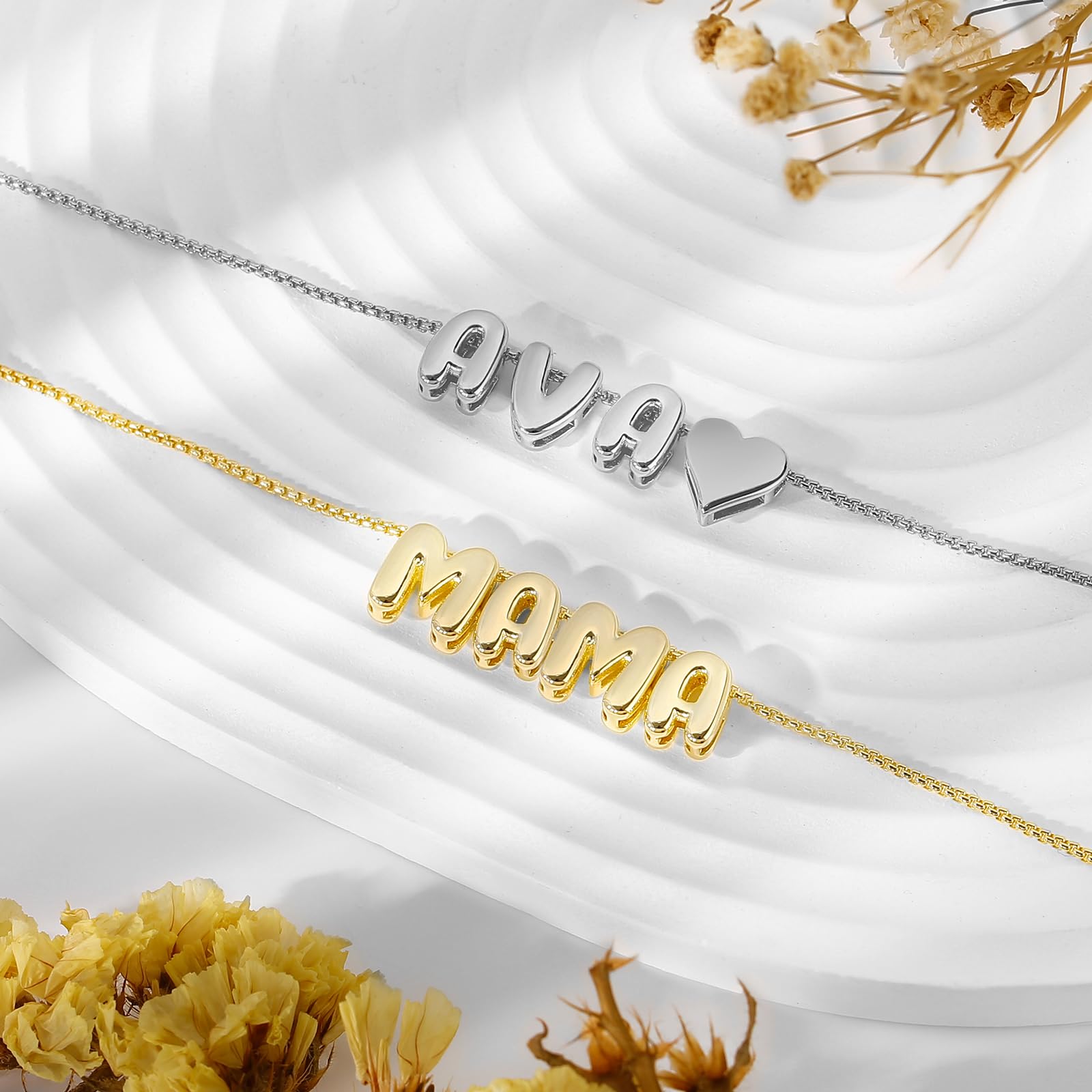 Personalisierte 3D-Buchstaben-Halskette mit individuellem Namen, 14K Gold, Weihnachtsgeschenke, personalisierte Anfangsbuchstaben-Halskette, zarter Charme-Ballon, handgefertigter Schmuck für Frauen, maßgeschneiderter Alphabet-Anhänger A-Z