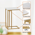 Function Home C Shaped End Table, Small Side Tables for Sofa Bed, Couch Tables That Slide Under, Drink Snack Table for Living Room Bedroom Small Space, White Wood Top and Gold Metal Frame