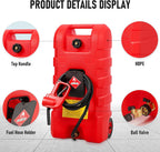 15 Gallon Gas Can, Fuel Tank Container with LE Fluid Transfer Manual Siphon Pump & 10FT Hose, Portable Diesel Gas Storage Caddy with Wheels for Car, ATV, Weeder, Boat, etc., Red