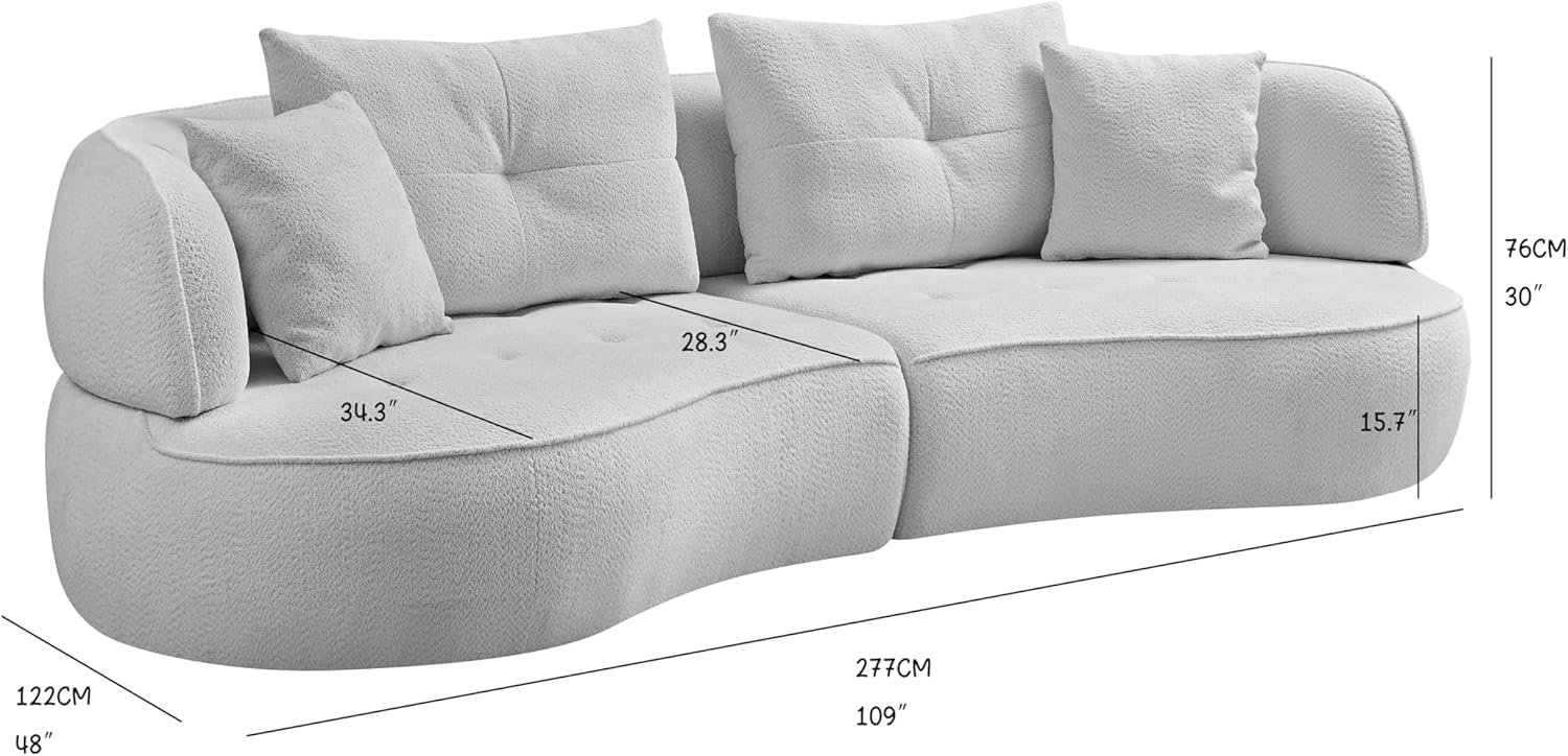 Modular Sectional Sofa,110” Modern Curved Sofa Couch,4 Seats Boucle Fabric Tufted Upholstered Sofas with 4 Pillows,Comfy Deep Seat Solid Wood Frame Couches for Living Room Bedroom Office Small Spaces