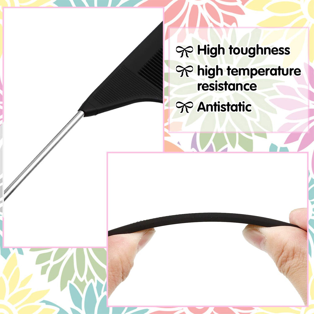 18 Pieces Parting Comb for Braids, Rat Tail Teasing Stainless Steel Pintail Comb for Hair Cutting Hair Styling Hairdressing (Black, Pink)