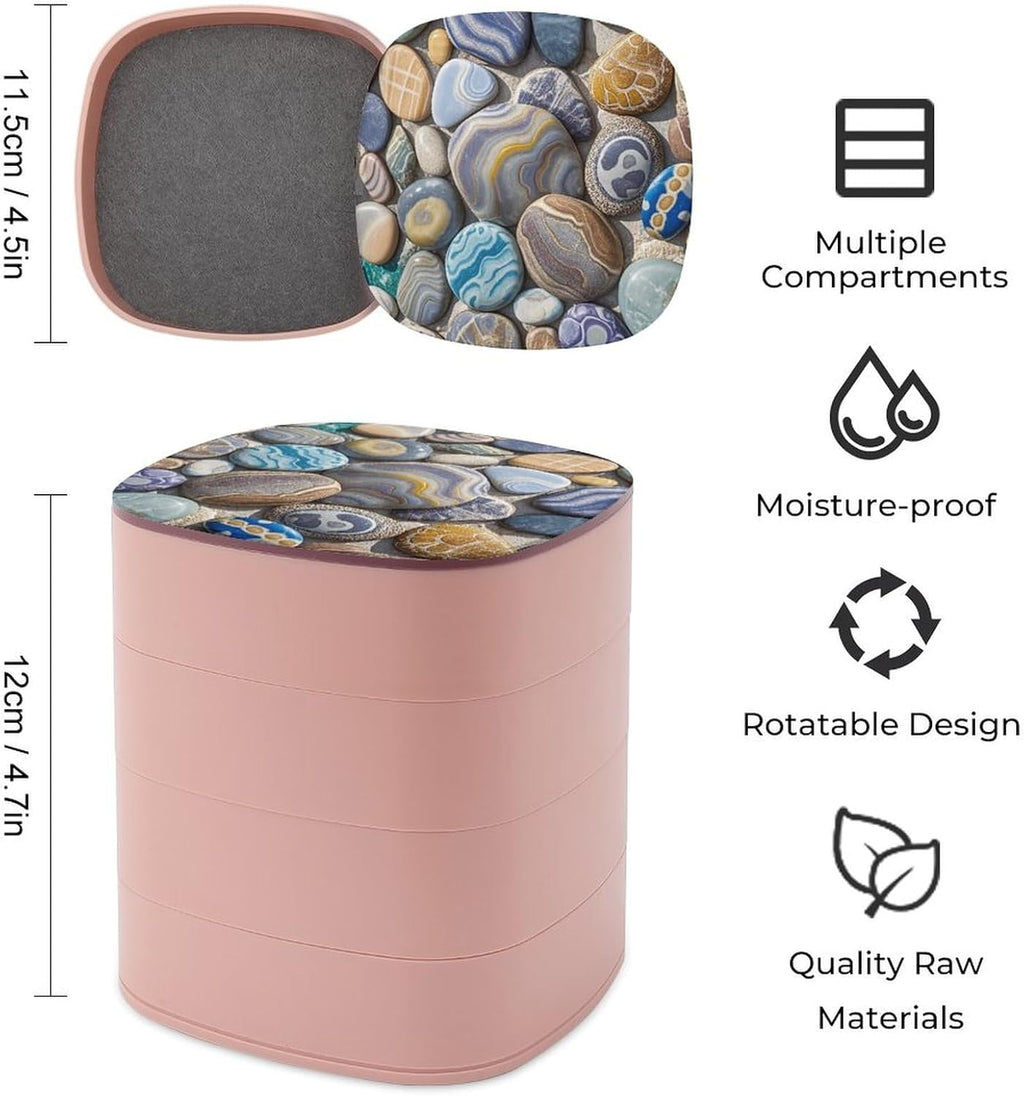 Jewelry Organizers Petoskey Stone Rotatable Jewelry Boxes 4-Layer Earring Holder for Women Travel Jewelry Case Organizer Tray for Rings Bracelets Necklaces Earrings Gifts