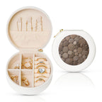 Petoskey Stone Jewelry Case Small Jewelry Box Gift for Women Leather Travel Jewelry Organizer Round Storage Purse with Zipper Display Storage Box for Rings Earrings Necklaces