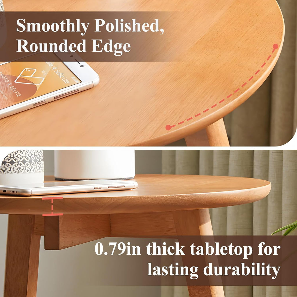 Side Table, 2-Tier Round End Tables Living Room, Mid Century Modern Side Table, Round Nightstand, Oak Accent Table, Small Round Coffee Table, 16.54" Dia.x 23.62" H(Natural)