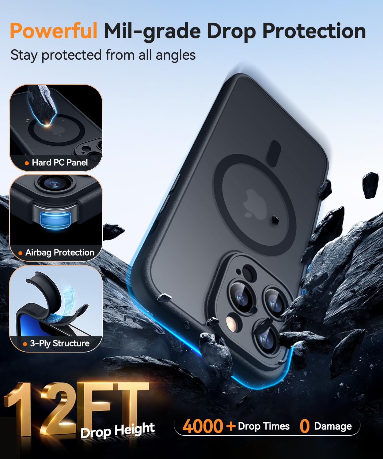 CANSHN 磁気対応 iPhone 13 Pro Max ケース、アップグレード版【フルカメラ保護】【Magsafe対応】【半透明マット】耐衝撃保護スマホケースカバー 6.7インチ - ブラック