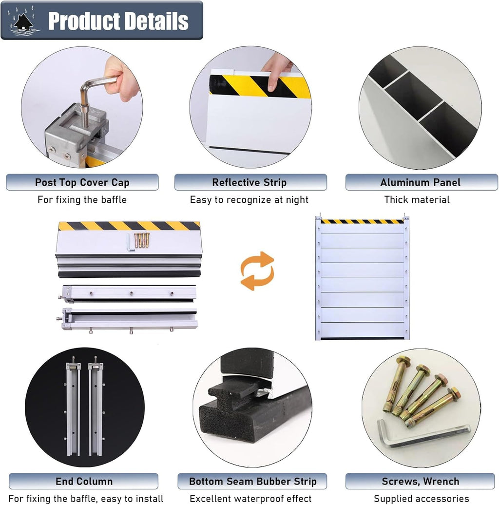 Metal Reusable Removable Flood Gate, Flood Preventing Barrier for Subways Garage, Thick Aluminum Flooding Water Barrier with Reflective Stickers, Length Customized(H-5.2ft(1.6m),L-8ft(2.44m))