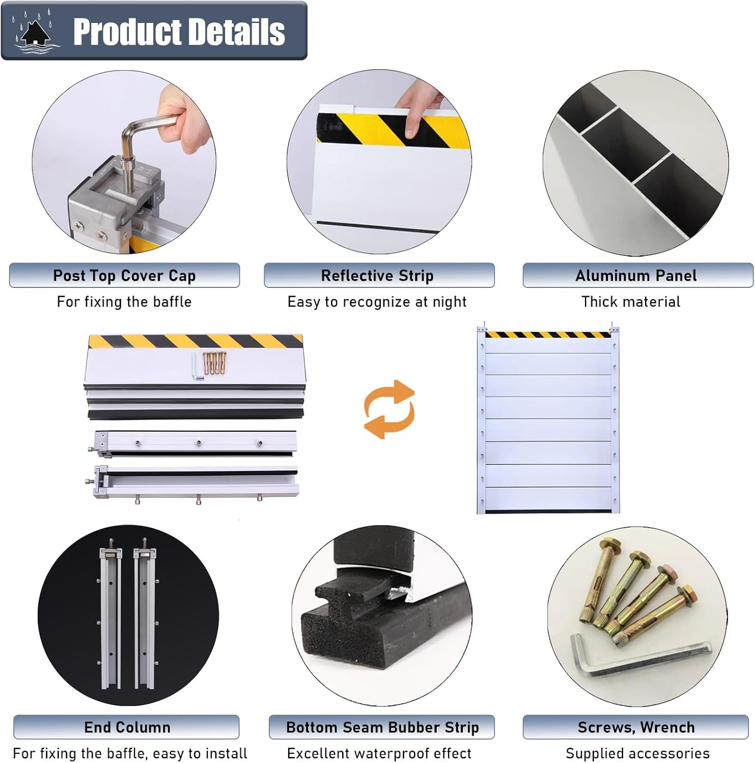 Metal Reusable Removable Flood Gate, Flood Preventing Barrier for Subways Garage, Thick Aluminum Flooding Water Barrier with Reflective Stickers, Length Customized(H-5.2ft(1.6m),L-8ft(2.44m))