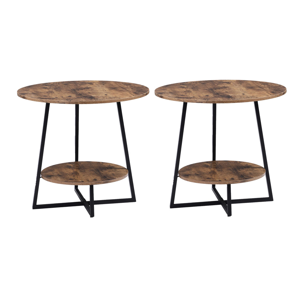 D&H FURNIMMT 20" Living Room Side Table for Small Spaces, 2 Tier Wood Top Round End Tables with Storage Shelf, Accent Sofa Table for Bedroom, Office, Sunroom, Balcony, Black