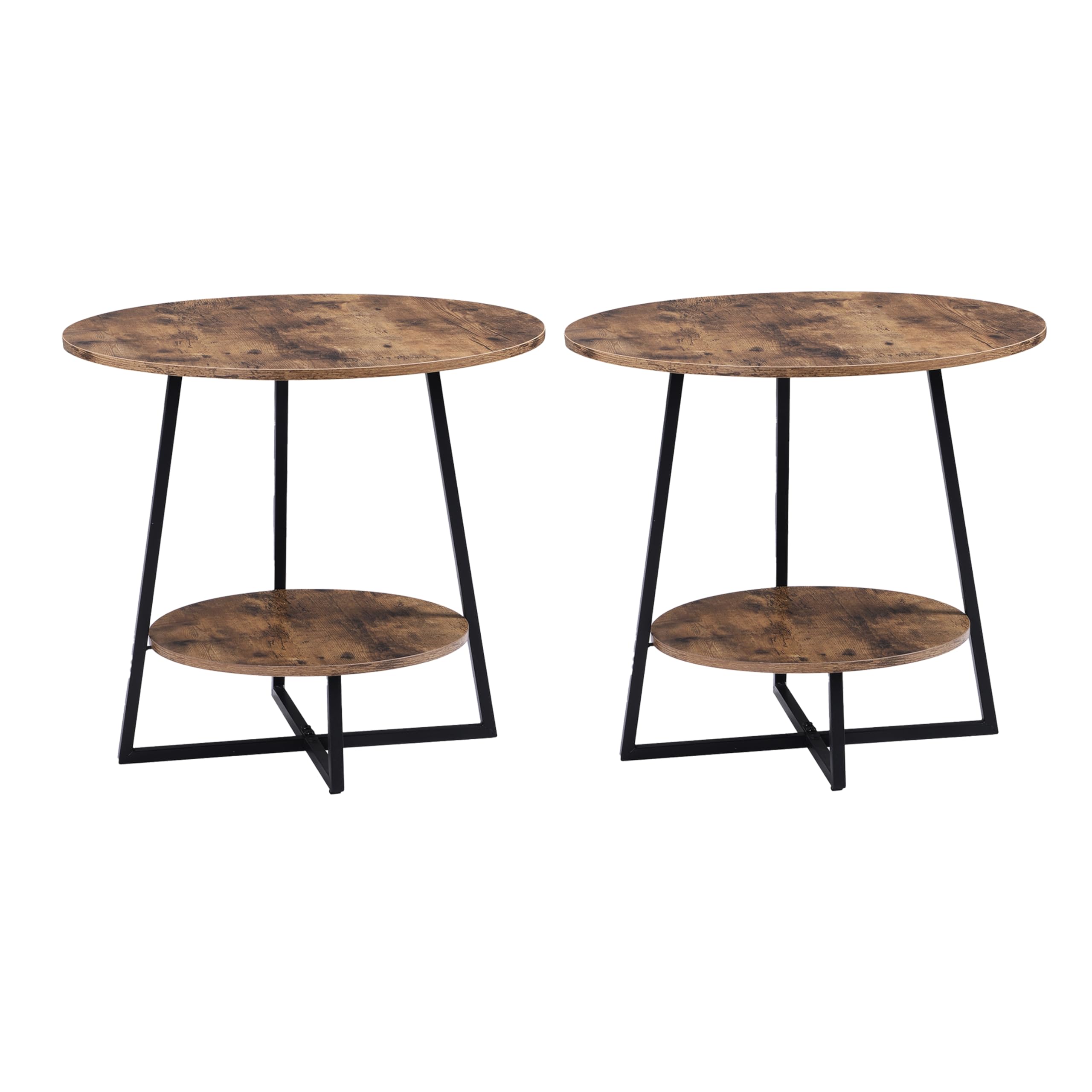 D&H FURNIMMT 20" Living Room Side Table for Small Spaces, 2 Tier Wood Top Round End Tables with Storage Shelf, Accent Sofa Table for Bedroom, Office, Sunroom, Balcony, Black