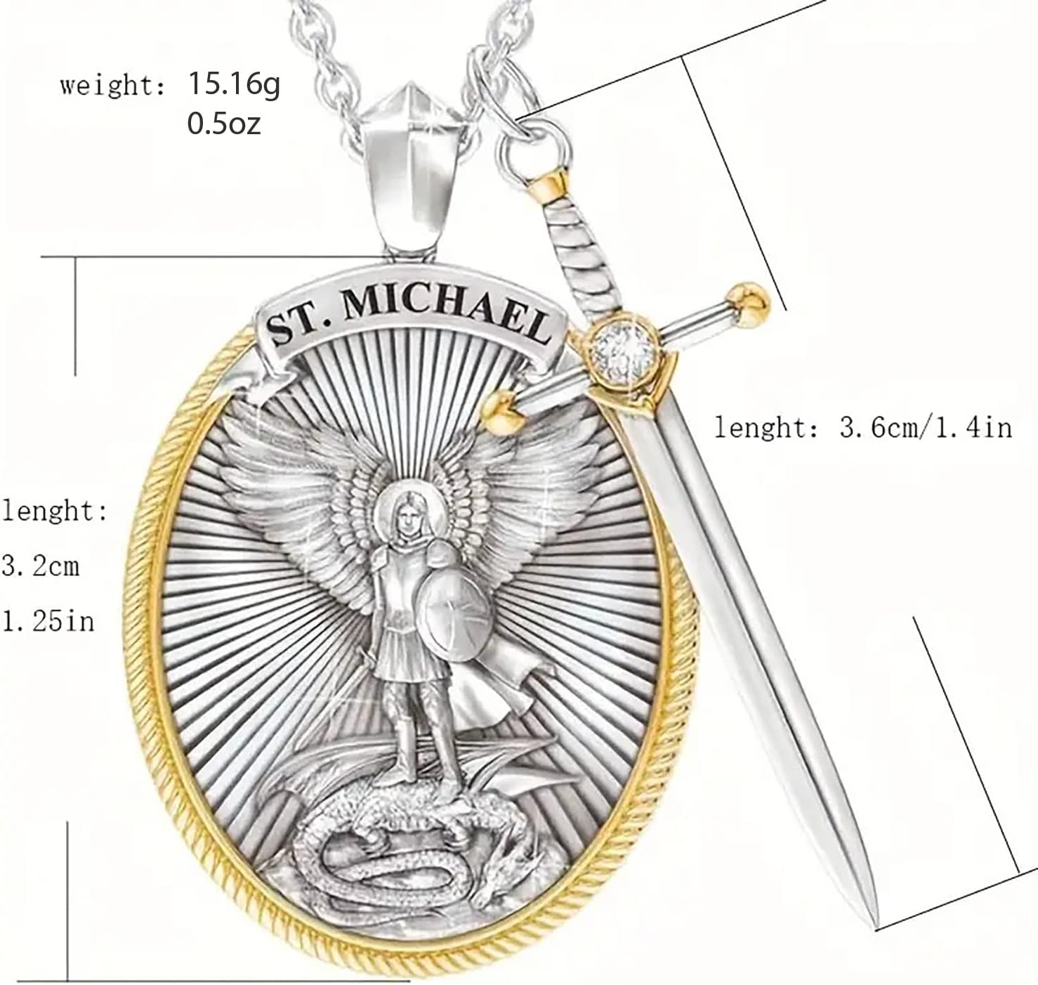 Archangel St. Michael Catholic Patron Steel Viking Pendant Necklace Jewelry Divine Sword Senhield Protection Gift for Men and Women-1PC-Anvirtue