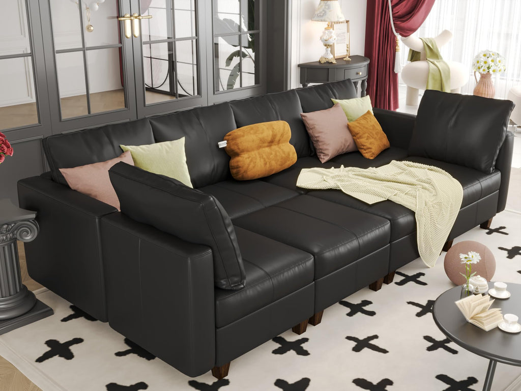 EASE MOOSE Faux Leather Sectional Sofa Sleeper Couch with Storage,Faux Leather Moduar Sectional Sleeper Sofa Bed Modular Couch for Living Room