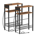 HOOBRO Small Narrow Side Table with Charging Station, Skinny End Table for Small Spaces, Slim Nightstand with USB Ports Outlet, Sofa Beside Table with Storage Shelf, Rustic Brown and Black BF102UBZ01