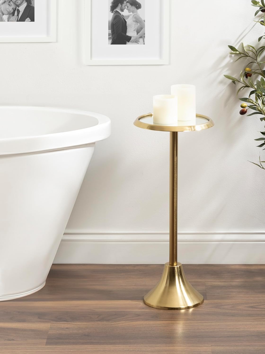 Kate and Laurel Sanzo Modern Pedestal Drink Table, 10 x 10 x 23, Antique Gold, Decorative End Table with Mirrored Tabletop for Use as Small Plant Stand or Cute Martini Table