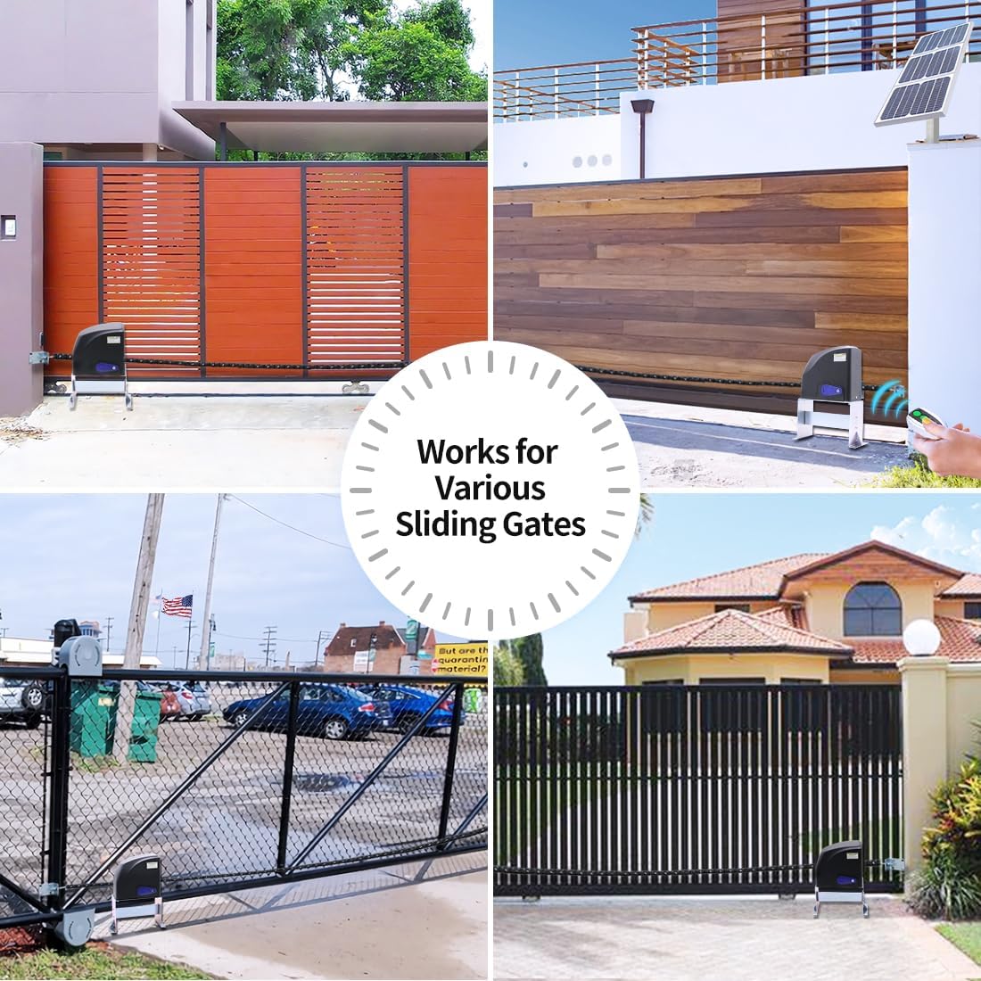 TOPENS DKC500S Solar Sliding Gate Opener Chain Drive Automatic Gate Motor for Heavy Driveway Slide Gates Up to 1300 Pounds, Electric Gate Operator Battery Powered with Solar Panel Remote Control Kit