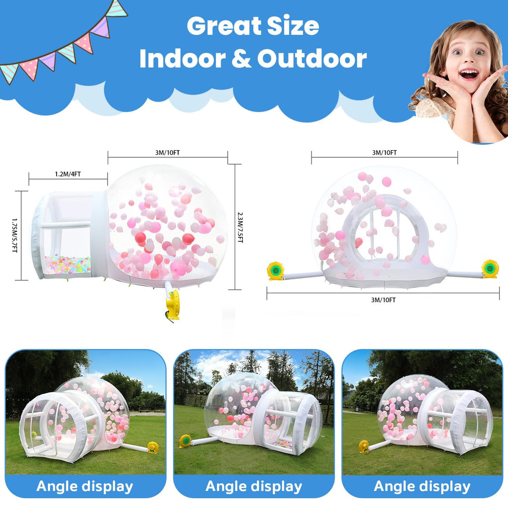 10FT Inflatable Bubble House, PVC Bubble Bounce House with Upgraded Double Air Duct, Bubble Tent Dome for Backyard Birthday Wedding Christmas Party