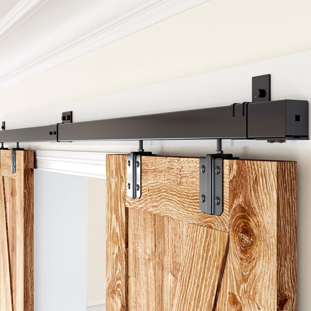 SMARTSMITH 8FT Box Rail Hardware Heavy Duty Steel Sliding Barn Door Track, Wall Mount Kit, Fit Indoor and Exterior Door, Smoothly and Quietly Easy to Install Double Door