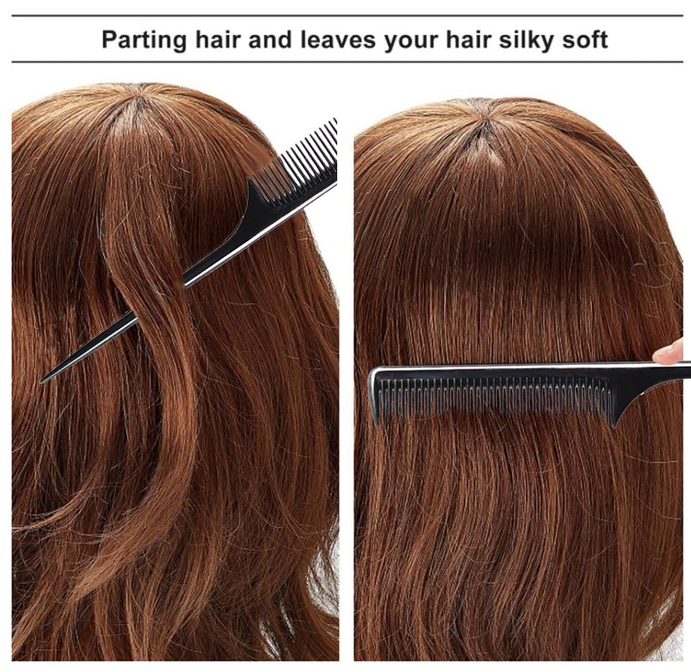 LUXXII (4 Pack) 9.25" Sturdy Rat Tail Comb Fine-tooth Hair Combs with Thin and Long Handle (Black and Brown)