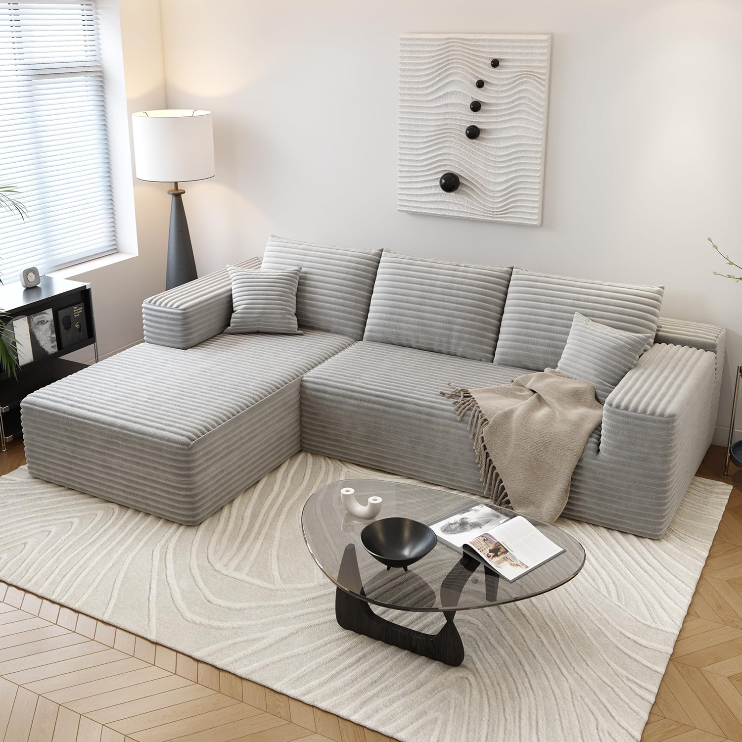 107.5" Cloud Sectional Couch with L-Shape Chaise,Modern Modular Sofa with Deep Seat, Upholstered Couches for Living Room Bedroom Apartments,No Assembly Required, (Black,Right Facing Chaise)