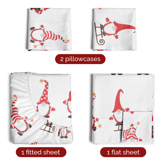 King Christmas Tree Sheet Set - Holiday Xmas Pattern Linen Set - Deep Pockets - Snug Fit - 4 Piece - Wrinkle Free - Comfy & Cooling Festive Winter Bedding - Easy To Care For - Kid Friendly