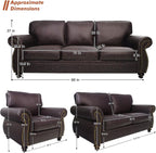 Rivet Couch,Living Room Sets,Mid-Century Couch, Solid Wooden Frame for Living Room,Vintage Couches (Brown, Loveseat+3 Seater)