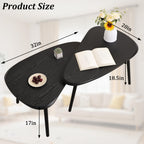 Black Nesting Coffee Tables Set of 2 End Bamboo Table for Living Room Bedroom Apartment Modern Industrial Simple Nightstand 32" D x 20" W x 18.5" H