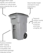 Toter 25564-R1209 Residential Heavy Duty Two Wheeled Trash Can, Blackstone, 64 Gallon