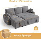 85" Sleeper Sofa, 2 in 1 Pull Out Couch Bed with Storage Chaise, Convertible L Shaped Sectional Sofa Couch with Pullout Bed & 2 Pillows, Cmofy Boucle Fabric, Grey Couches for Living Room