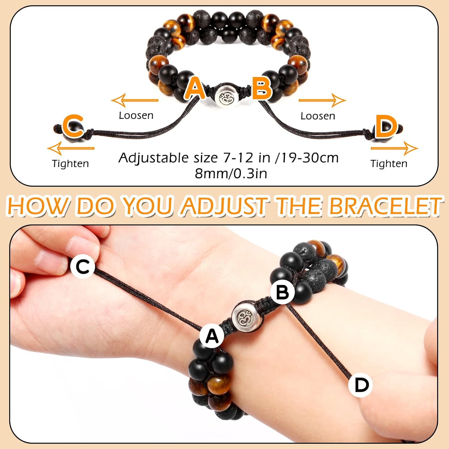 Triple Protection Bracelet - for Protect & Balance - Energy Crystal Handmade Bracelets for Men - Bring Good Luck & Prosperity, Tiger Eye Black Onyx and Lava Rock Jewelry Natural Stone Healing Bracelet