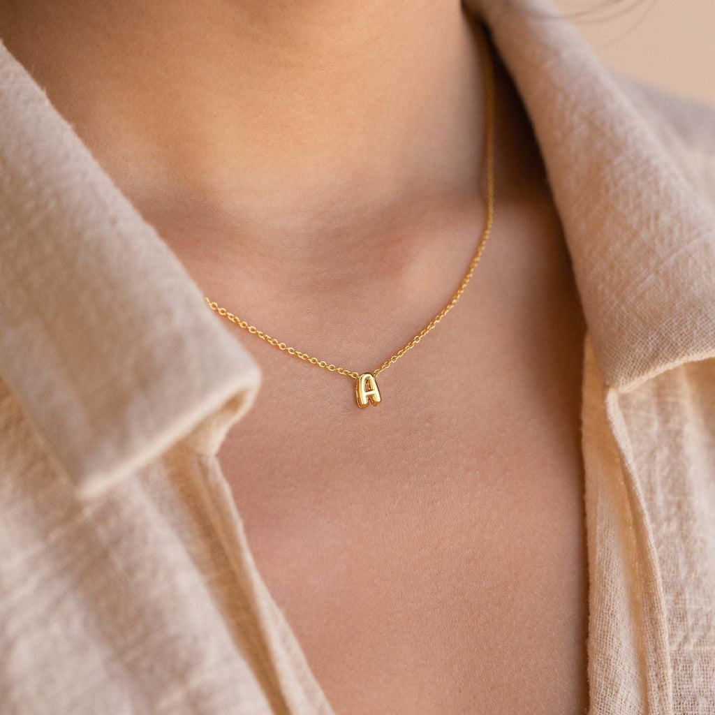 CUEZIY Bubble Letter Necklace Gold Initial Necklaces for Women Dainty Personalized Charm Pendant Name Necklace Cute Non Tarnish Fashion Accessories Teen Gift Trendy Stuff Gold Jewelry Gifts