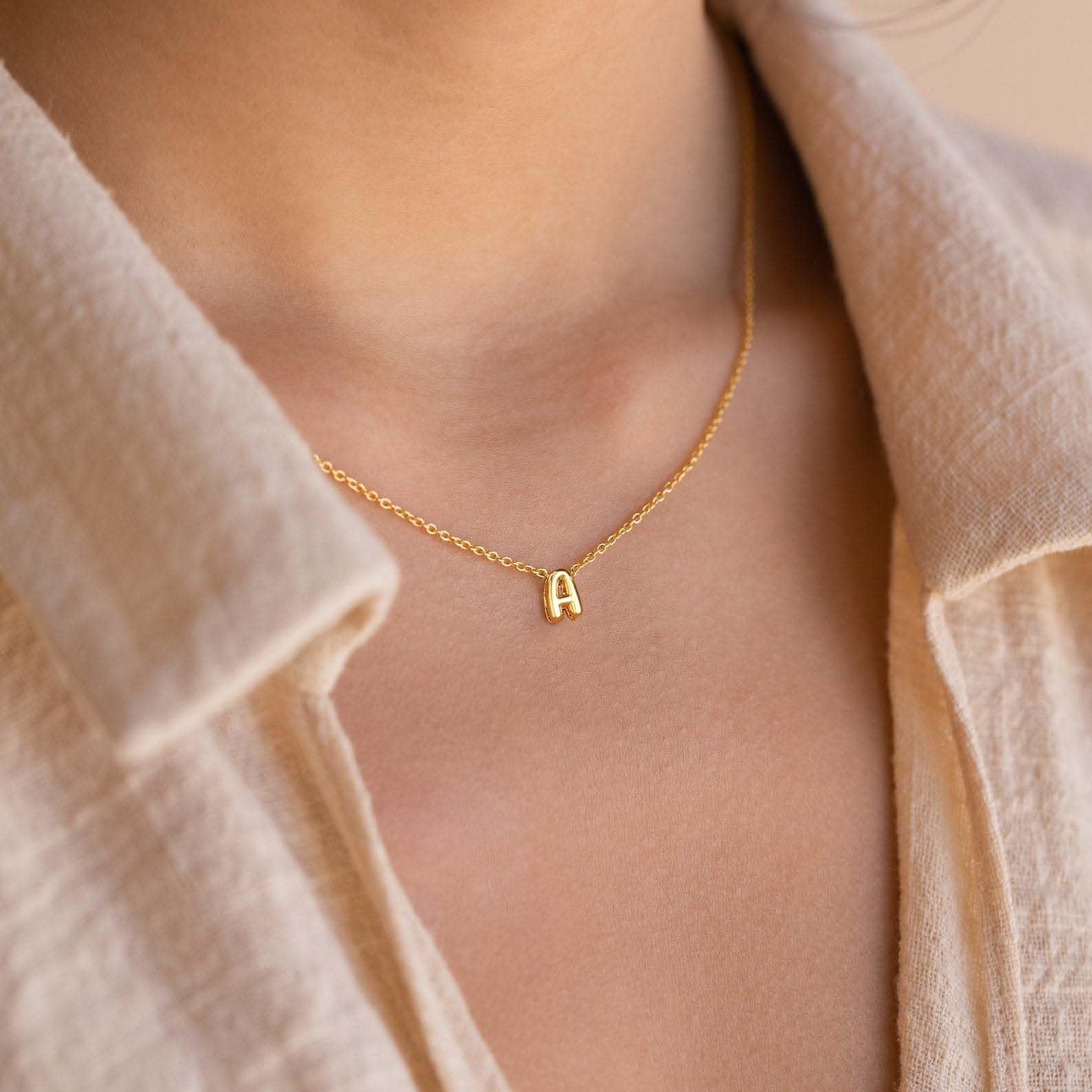 CUEZIY Bubble Letter Necklace Gold Initial Necklaces for Women Dainty Personalized Charm Pendant Name Necklace Cute Non Tarnish Fashion Accessories Teen Gift Trendy Stuff Gold Jewelry Gifts
