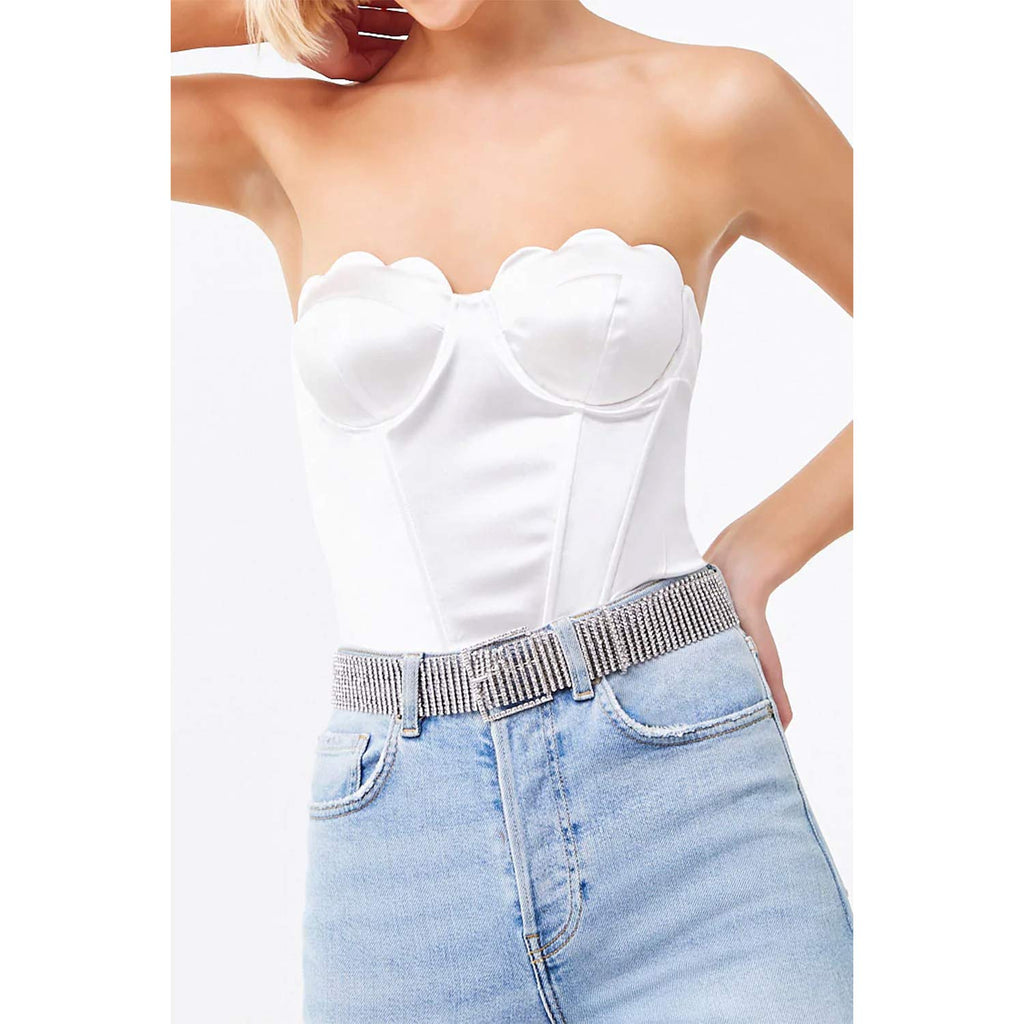 WHIPPY Women Rhinestone Belt Silver Shiny Diamond Crystal Ladies Waist Belt for Jeans Dresses Fit Waist Size 27-35 Inches