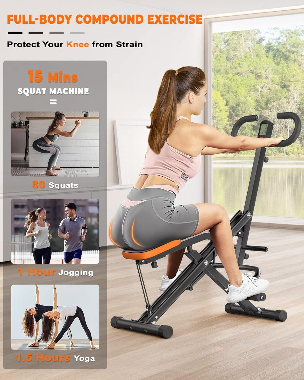 Machine à Squat Dskeuzeew avec Moniteur LCD, Équipement d'Exercice pour la Maison Machine à Squat et Rameur 330 Lbs avec Résistance Réglable Machine d'Entraînement à Domicile Entraîneur de Jambes et Fessiers pour Tout le Corps