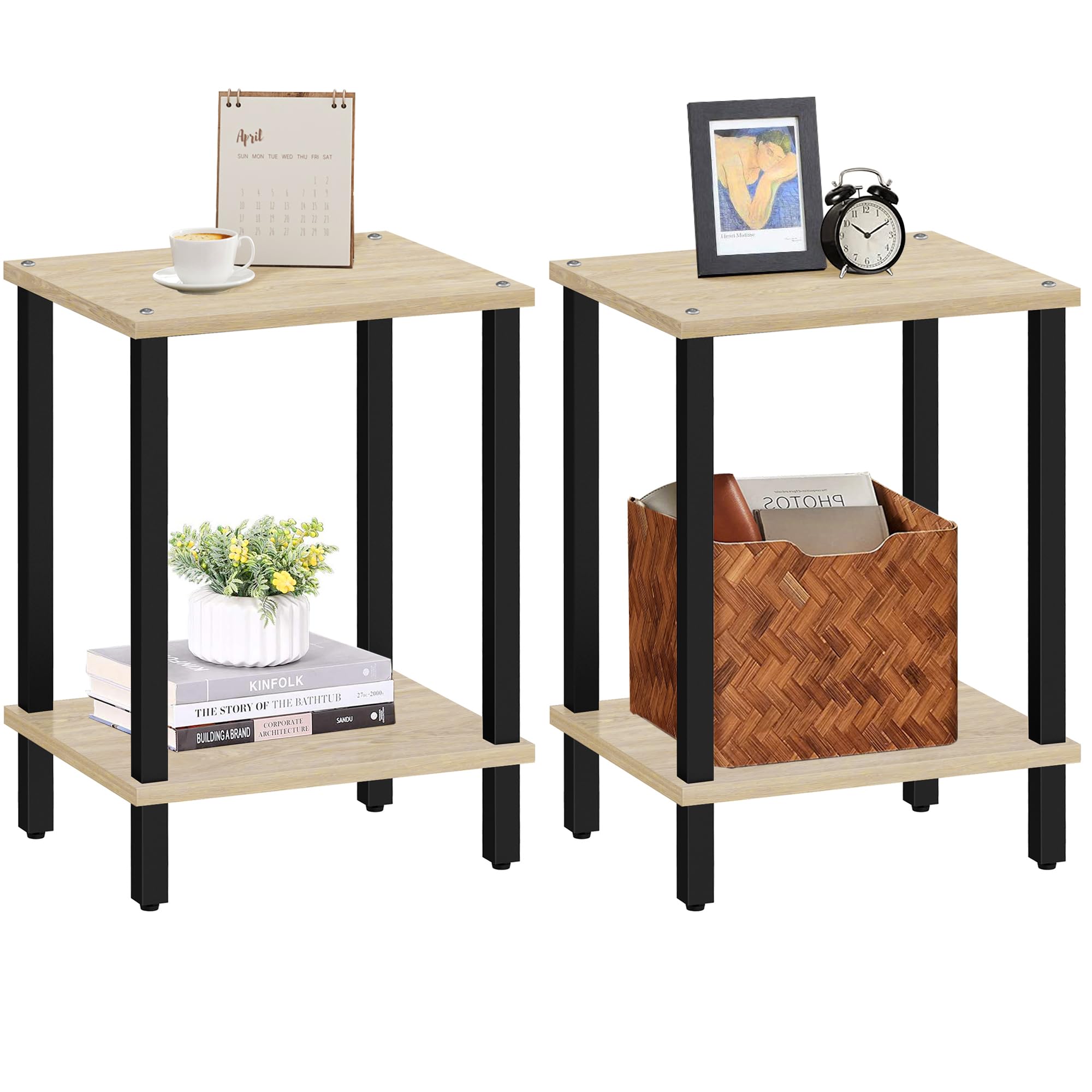 TUTOTAK End Table, Set of 2, Side Table, Nightstand, 2-Tier Storage Shelf, Sofa Table for Small Space, Living Room, Bed Room TB01BB035