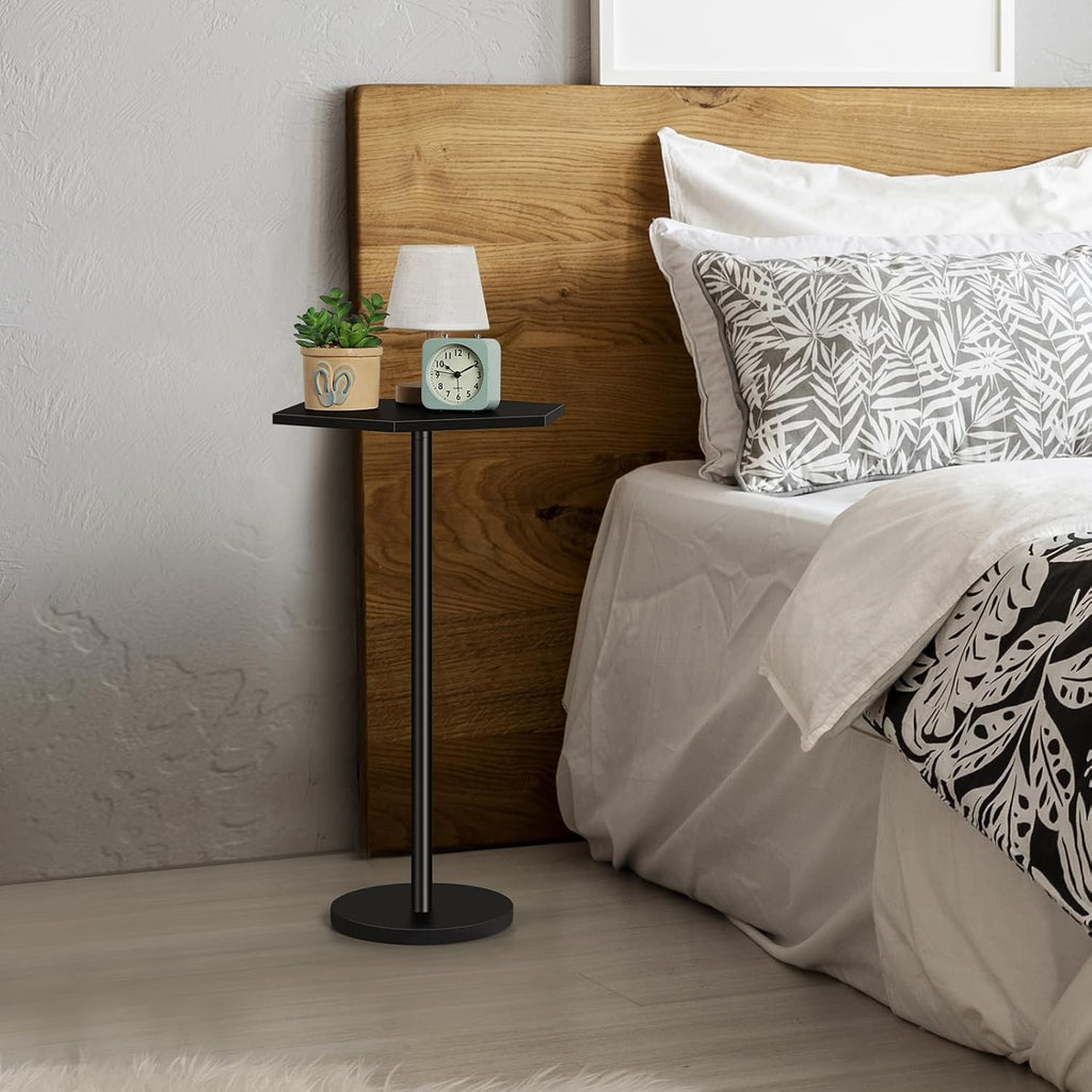 Vrisa Drink Table Small Hexagon Side Table for Small Spaces Round Pedestal Accent End Table Modern Martini Coffee Cocktail Table for Living Room, Bedroom, Sofa Couch Chair, Patio, Black