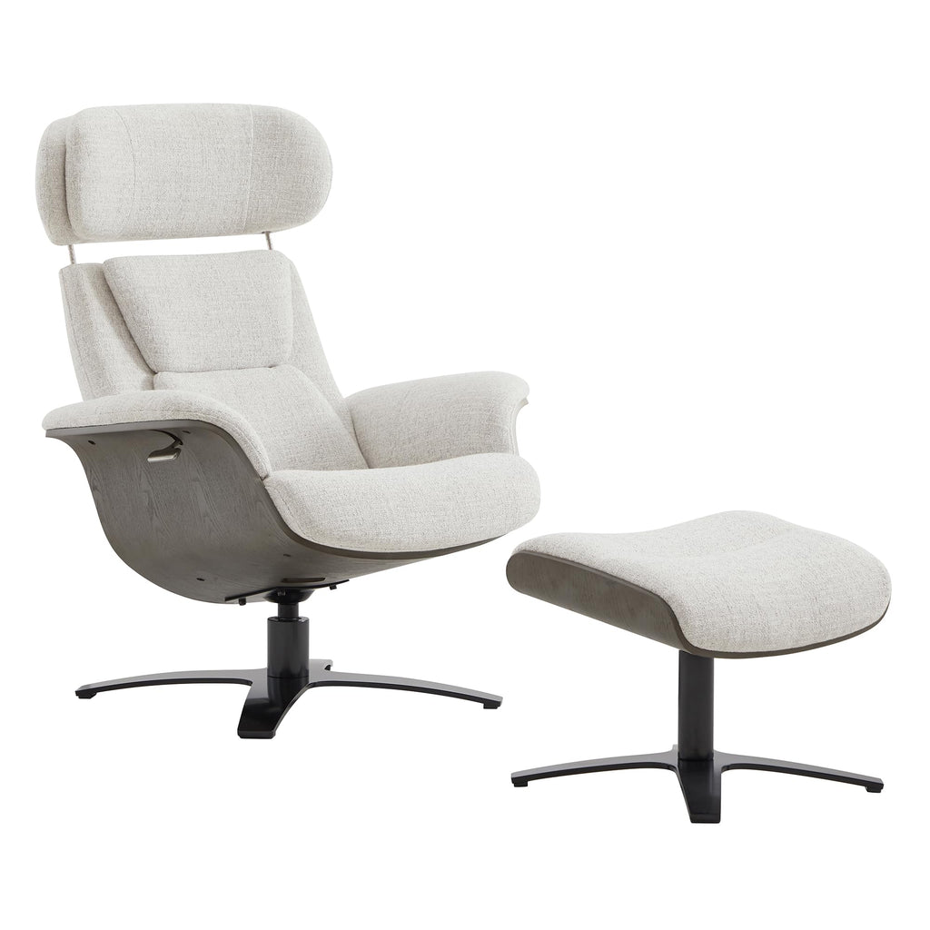 CHITA Genuine Leather Reclining Swivel Chair with Adjustable Headrest and Ottoman for Living Room, Saddle