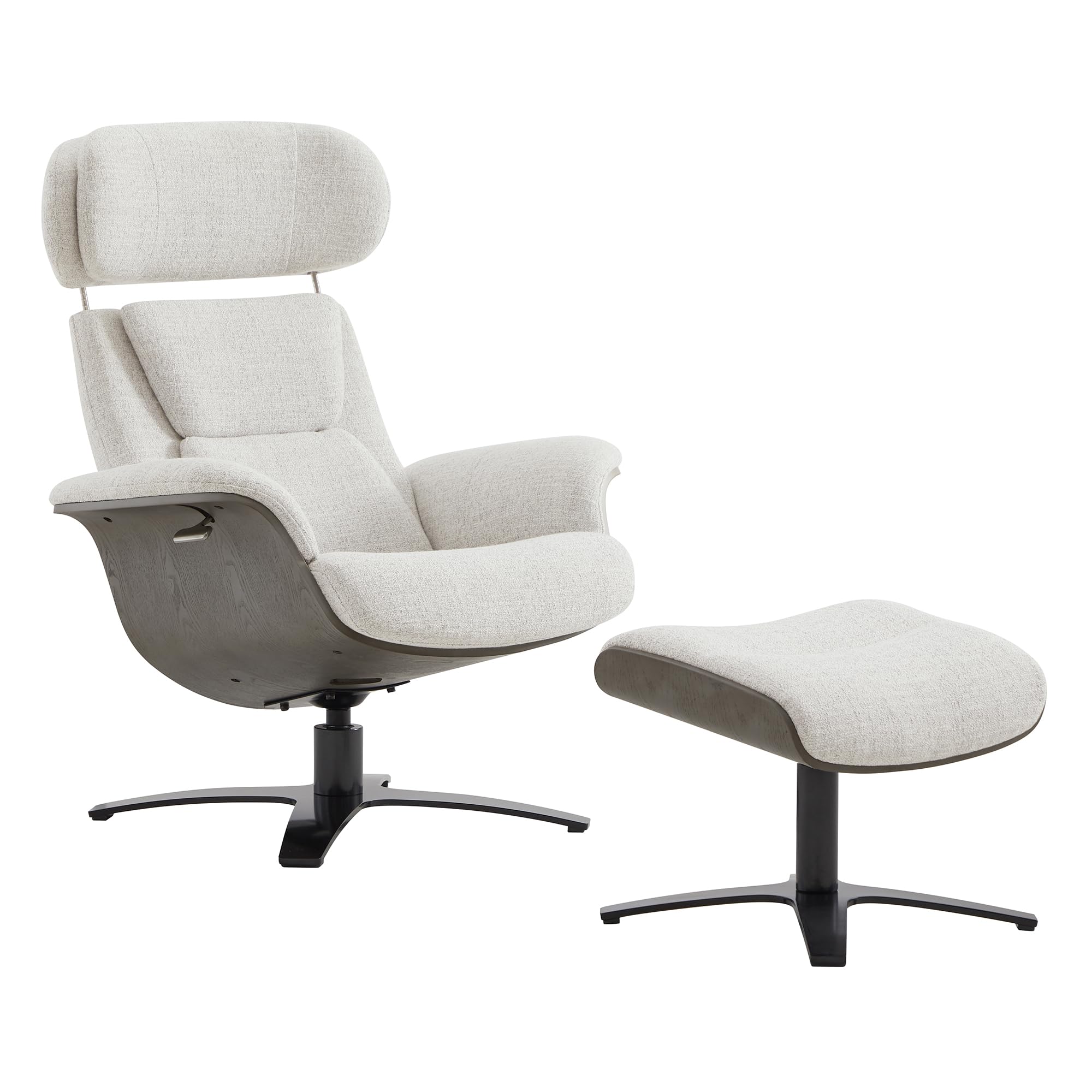 CHITA Genuine Leather Reclining Swivel Chair with Adjustable Headrest and Ottoman for Living Room, Saddle