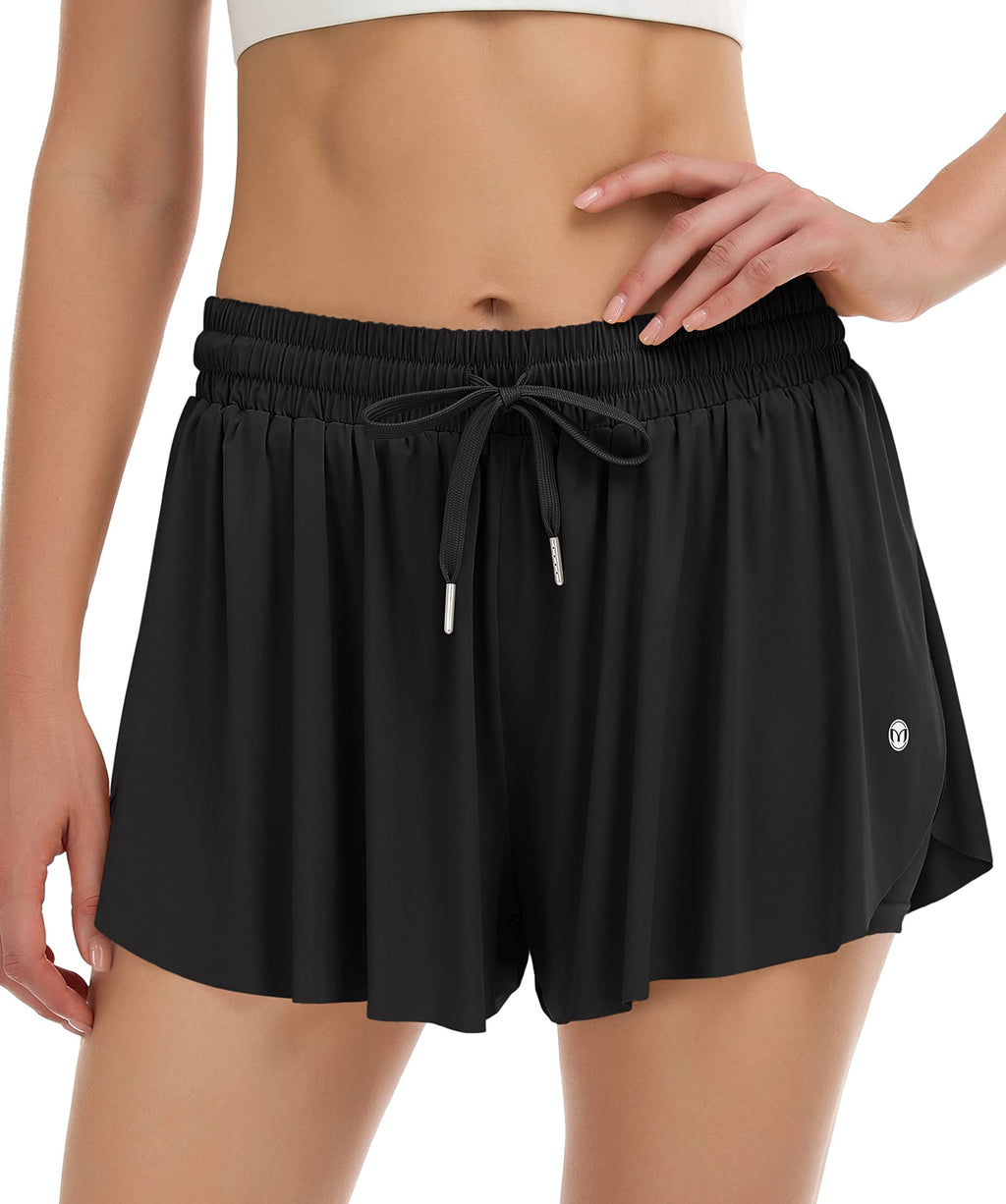 Sportlich bequeme, fließende Laufshorts für Damen, lässig im Sommer - Butterfly Lounge, schicke athletische Shorts, X-Small