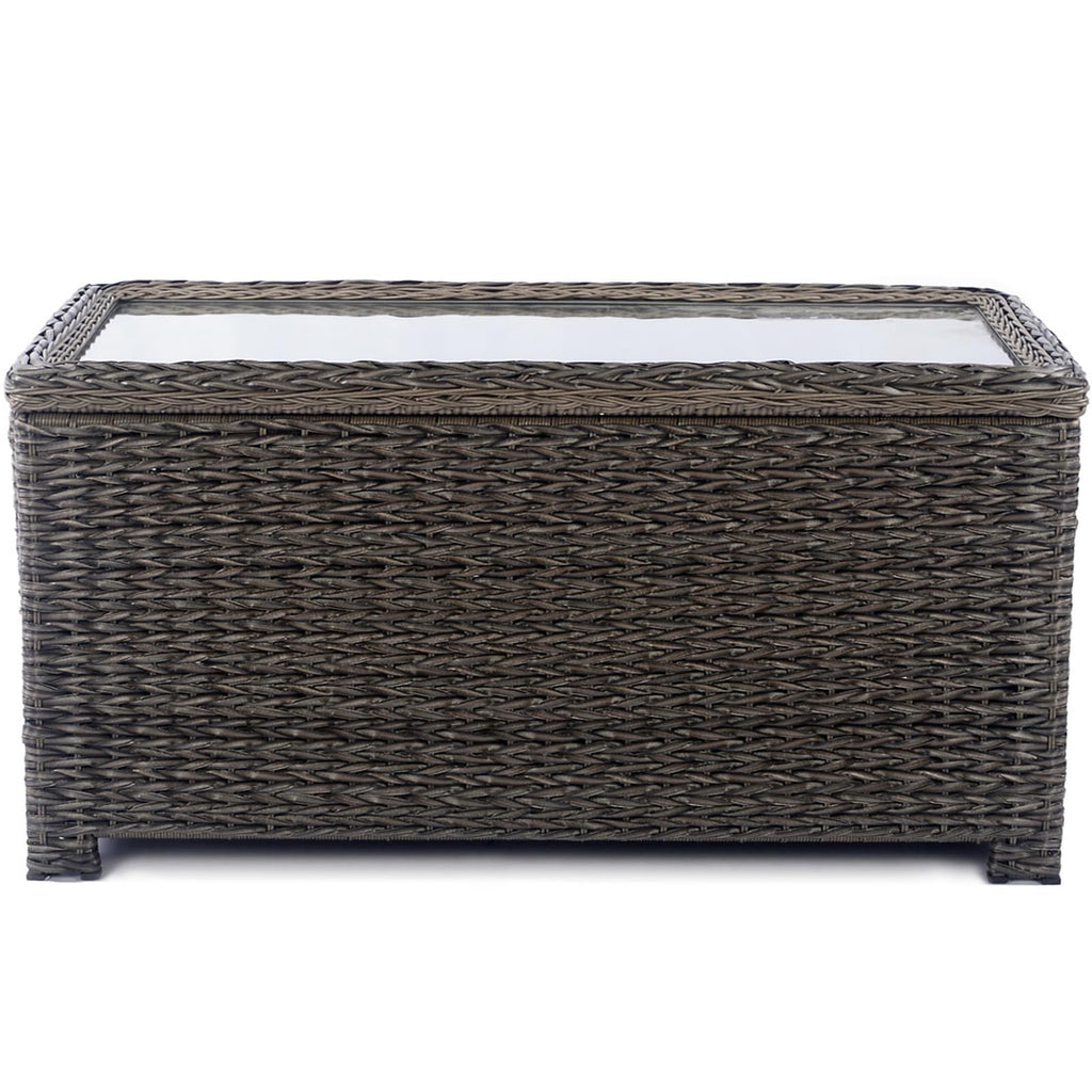 Classic Patio Coffee Table with Storage, Hand-Woven HDPE Rattan Wicker Outdoor Coffee Tables, Tempered Glass Flip-Top, Waterproof for Porch Backyard (40''Wx19''Dx22''H, Light Brown)