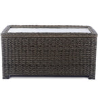 Classic Patio Coffee Table with Storage, Hand-Woven HDPE Rattan Wicker Outdoor Coffee Tables, Tempered Glass Flip-Top, Waterproof for Porch Backyard (40''Wx19''Dx22''H, Light Brown)