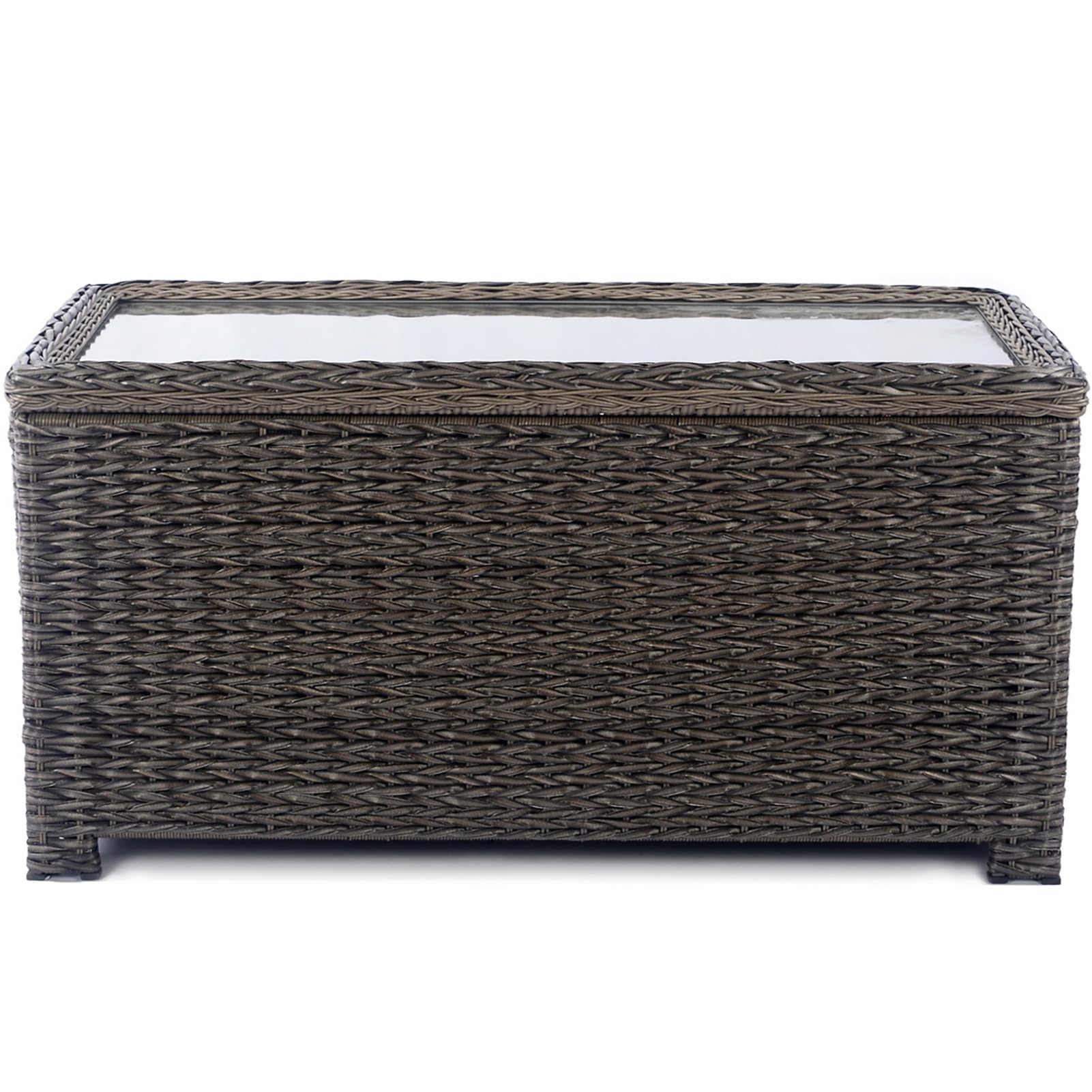 Classic Patio Coffee Table with Storage, Hand-Woven HDPE Rattan Wicker Outdoor Coffee Tables, Tempered Glass Flip-Top, Waterproof for Porch Backyard (40''Wx19''Dx22''H, Light Brown)