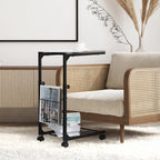 BTY C Shaped Side Table Adjustable Height End Table for Small Spaces C Table with Wheels Couch Table with Storage Laptop Side Table for Sofa Living Room Bedroom (Grey)