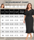 LALAGEN Plus Size Dress for Women Modest Short Sleeve Ruched Bodycon Mermaid Cocktail Midi Dresses White 3X-2