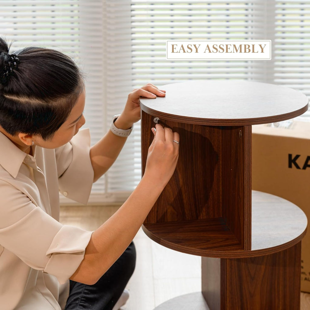 KAYMILY Living Room Side Table, Office Round Bookshelf End Table, Bedroom Mid Century Modern Nightstands, Contemporary Accent Tables - Easy Assembly - MDF Wood - Stationary - Walnut