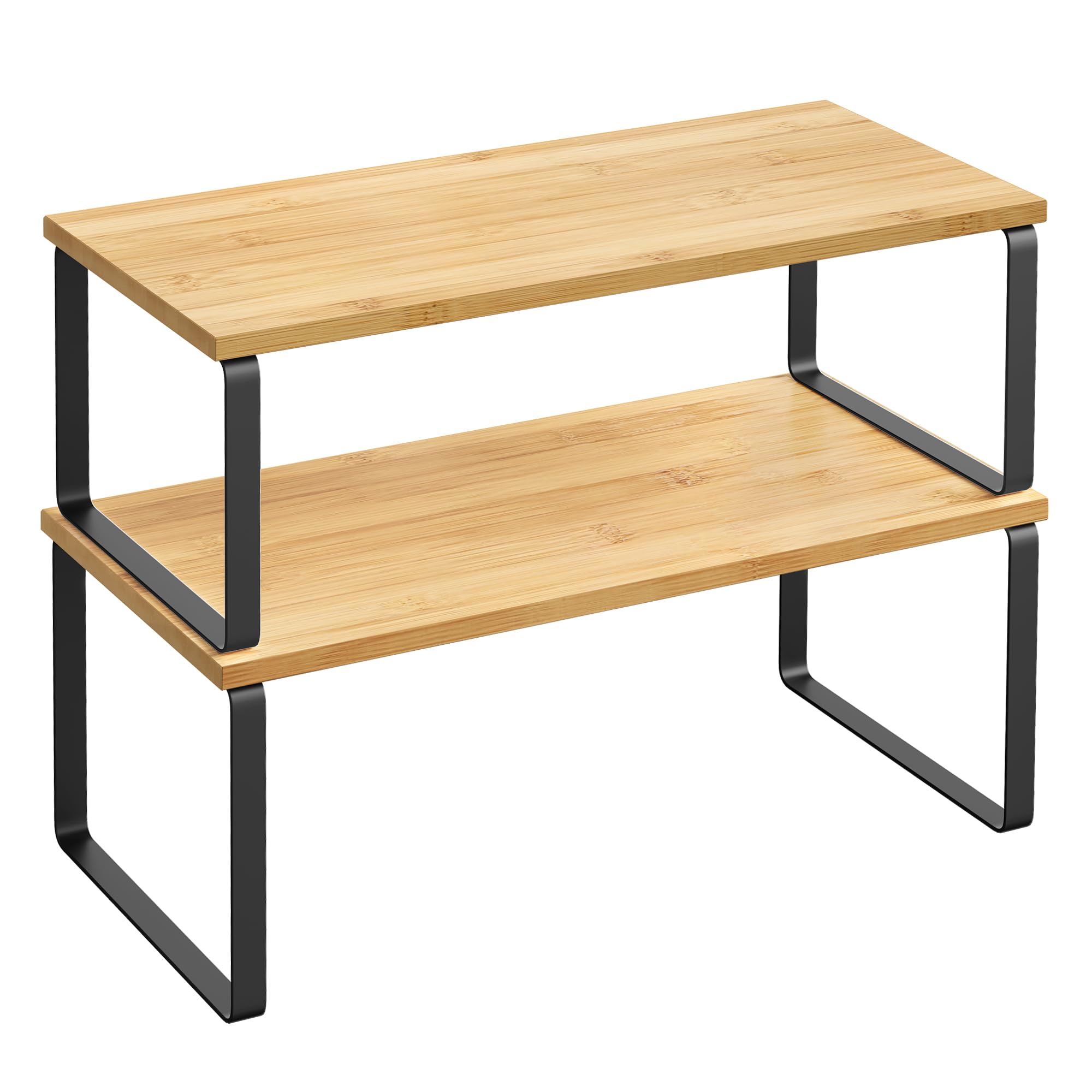 SONGMICS Cabinet Organizer Shelf, Set of 2 Kitchen Counter Shelves, Kitchen Storage, Spice Rack, Stackable, Expandable, Metal and Engineered Wood, Cloud White and Snow White UKCS025W01