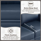 3 Piece Faux Leather Sofa Set,Mid Century Modern Couch and Loveseat Sets with Storage,Comfy Deep Seat Sofa with Nailhead Trim & Rolled Arm for Living Room,Office(Armchair+Loveseat+3 Seater,Navy Blue)