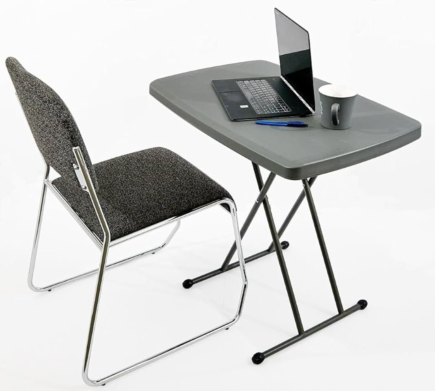 Iceberg Small Camping Personal Folding Table, Heavy Duty Utility Table, Adjustable Height, Charcoal, 19.5” L x 30” W x 28" H