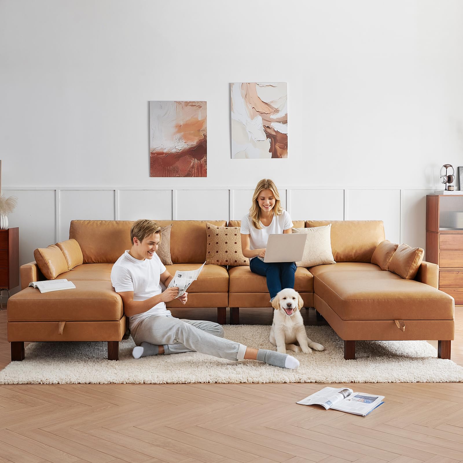 Large Modular Sofa, 248'' Sectional Sofa, Living Room Couch Sets with Storage, 16 Seats Big Couch for House, Office,Villa, Tan