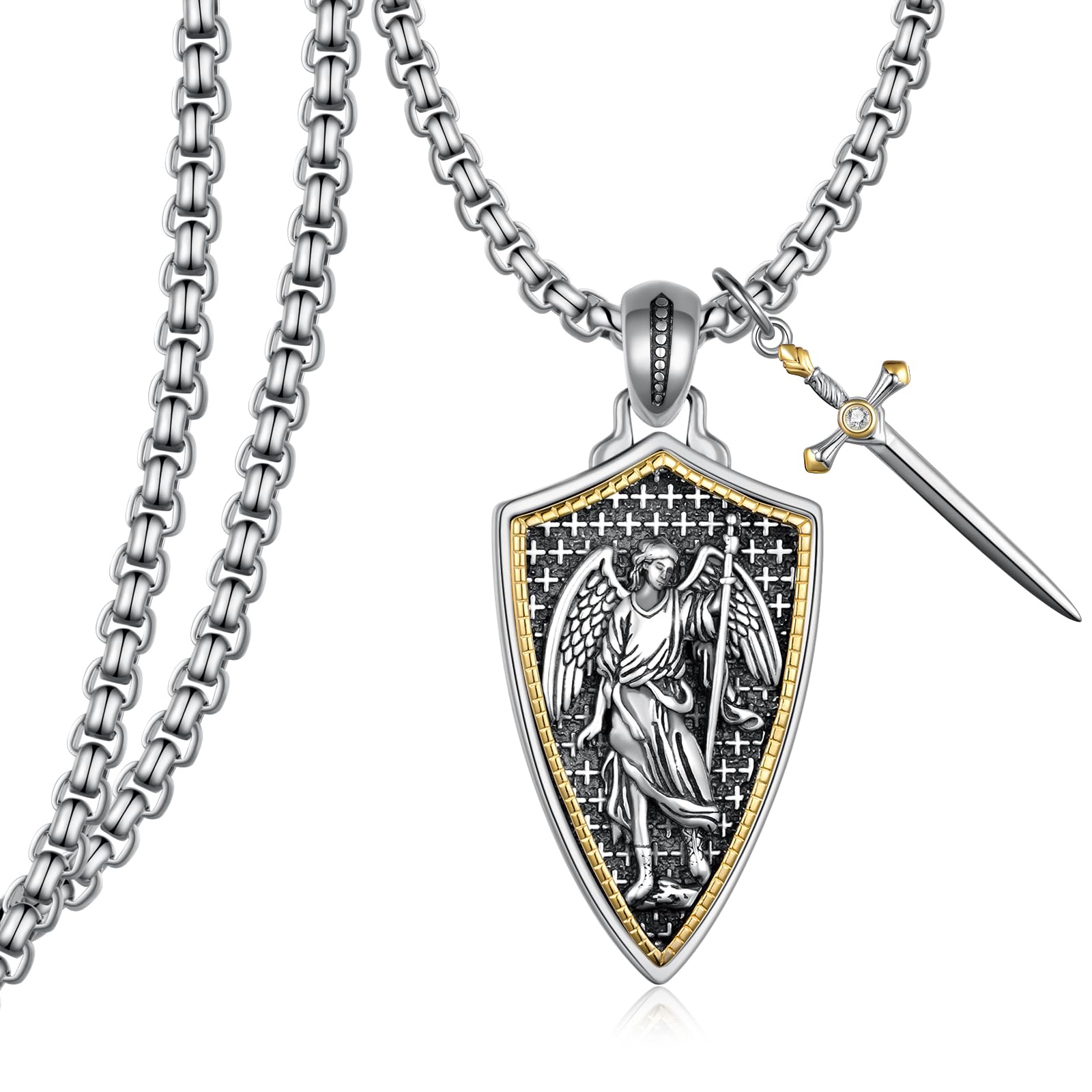 925 Sterling Silver St Michael/St Christopher Pendant Necklace for Men Women Religious Amulets Jewelry Gifts