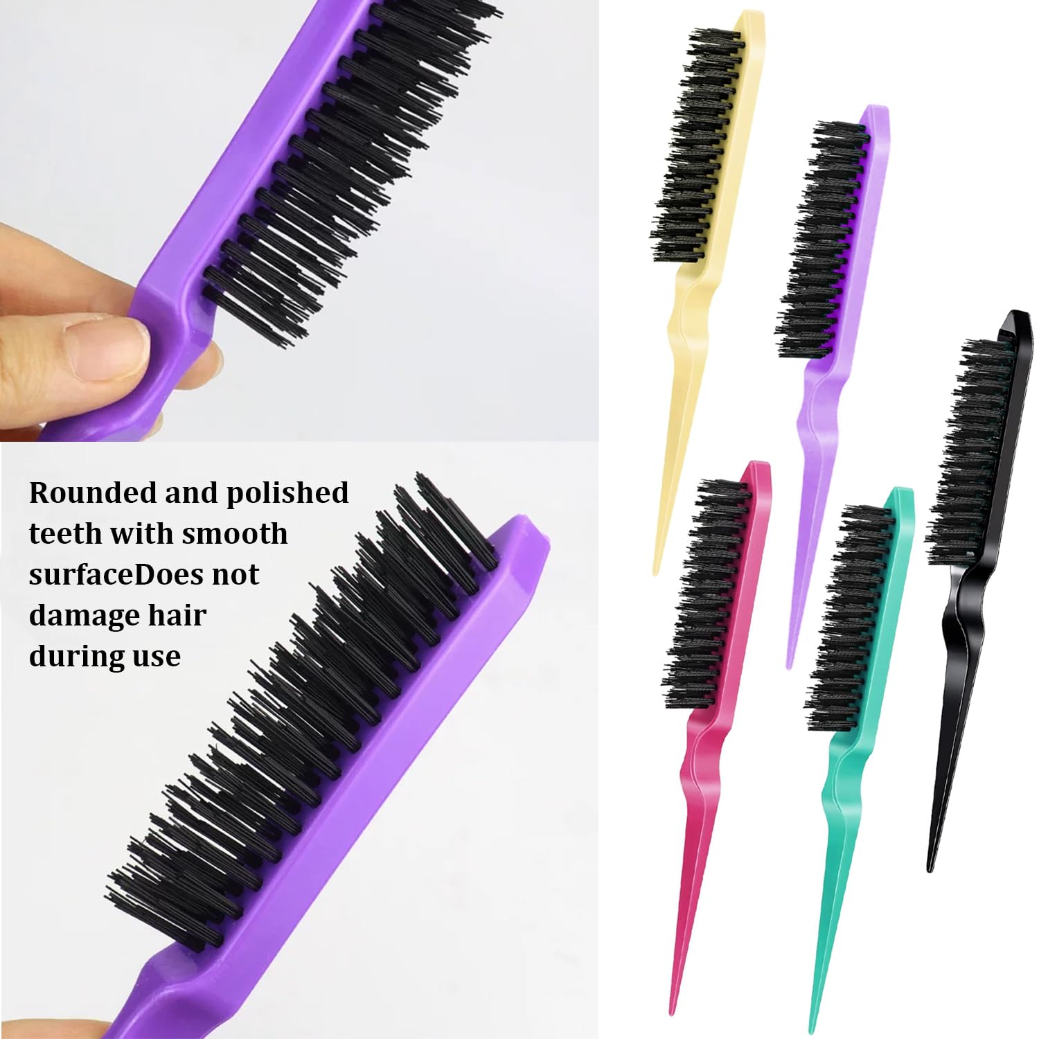 Slick Back Hair Brush, Edge Brush, Rat Tail Comb, for Edge&Back Brushing, Combing, Slicking Hair (Yellow)